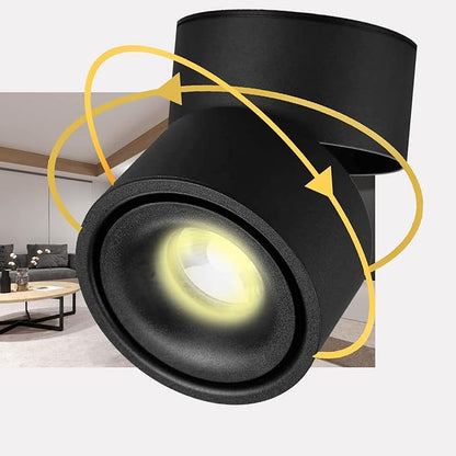 LED Ceiling Spotlight Indoor Dimmable - Tuya Smart Life 360° Adjustable 12W COB Ceiling Downlight Aluminum Hard Wired For Bedrooms Rooms Corridors Painting Background Walls (Black, A (4.02"*3.94"))