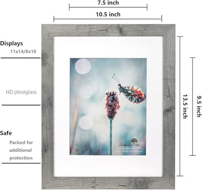 Grey 11x14 Picture Frame,Display 11x14 without Mat or 8x10 with Mat，Wall Gallery Photo Frames