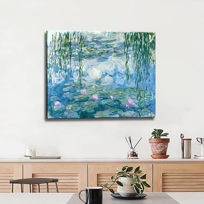Claude Monet Canvas Wall Art - Water Lilies Classic Artwork Picture Print with Framed Painting for Home Office Wall Decor-12" x15"