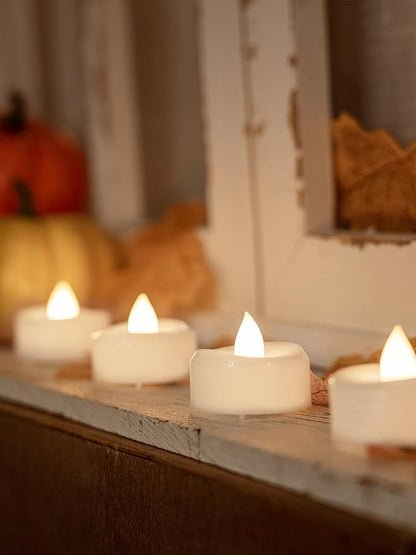 merrynights Flameless Candles, 12-Pack Tea Lights Candles Battery Operated Bulk, Flameless Tealight Candles, Realistic Tea Lights for Halloween Christmas Wedding Table Decor, 1.5'' D X 1.25'' H