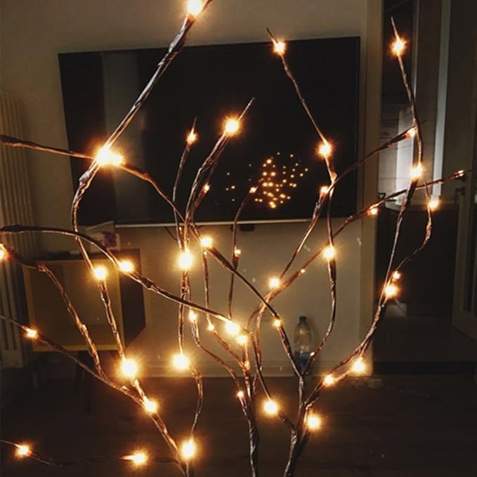 3 Pack Warm White Lighted Twig Branches 60 LED Lights Artificial Tree Willow Branches Lamp for Home Holiday Party Decoration Decor Battery Operated