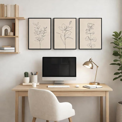 CHTEXA Minimalist Botanical Wall Art Set Of 3 Framed Canvas Prints Neutral Beige Plant Line Art Decor For Living Room Bedroom Bathroom Office 16x24 Inch