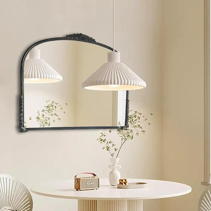 OUSHUAI Black Vintage Wall Mirror,Antique Wide Mirror Decor,Arched Big Mirror for Entryway/Bathroom/Fireplace 37"X29"