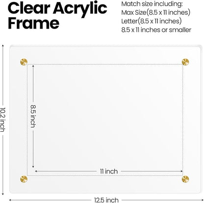 Thyle 8 Pcs Acrylic Photo Frame 8.5 x 11'' Clear Floating Picture Frame Certificate Document Poster Award Diploma Display Tabletop or Hanging Wall Mount for Back to School Teacher Student Gift(Gold)