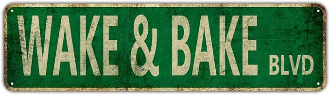 Vintage Signs - Wake and Bake Blvd -Street Sign Retro Metal Sign for Home Bar, Coffee Garden, Indoor Outdoor Decor,Aluminium 4x16 Inch