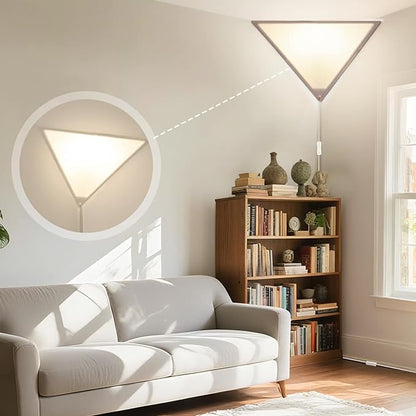 Corner Light with Switch, Ceiling Corner Lights for Living Room, Plug in Ceiling Light for Dark Area, Lamp for Bedroom, Kids Room, Triangle Shape, Linen, Eco-Friendly (1 Pack)