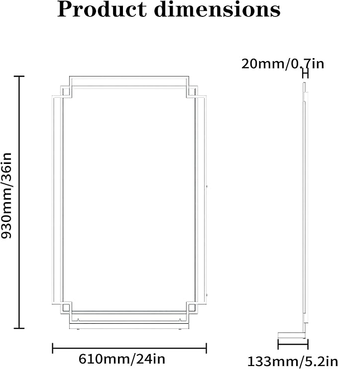 Black Bathroom Mirror with Shelf, 36" x 24" Mirror Wall Decor with Modern Art Rectangular Metal Frame for Living Room, Bedroom, Dining Room, Entryway