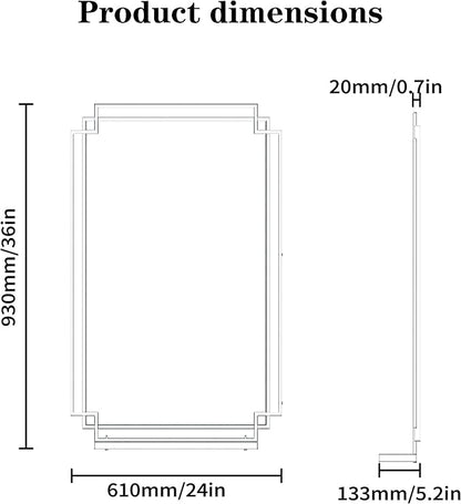 Black Bathroom Mirror with Shelf, 36" x 24" Mirror Wall Decor with Modern Art Rectangular Metal Frame for Living Room, Bedroom, Dining Room, Entryway