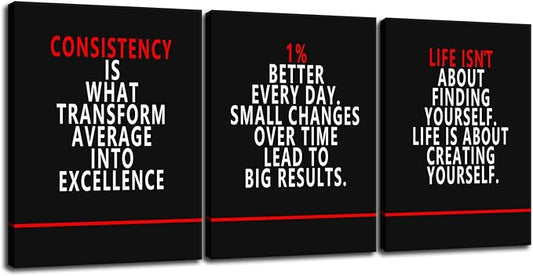WYJZDZQ8 Inspirational 3 Pieces Poster Motivational Wall Art Canvas Prints Artwork for Office Living Room Modern Home Decor Painting Pictures Stretched and Framed Ready to Hang [36''Wx 16''H]