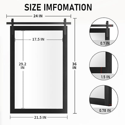 Black Farmhouse Mirror - 24x36INCH Wood Framed Square Bathroom Mirror for Vanity, Barn Door Style Wall Mounted Dresser Decor Living Room Bedroom Vertical