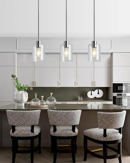Chrome Pendant Lights Kitchen Island - Clear Glass Pendant Light Fixture Multiple Stems Rods 3 Units 12 Inch 3 Units 4 Inch (2 Pack Chrome Downrod)