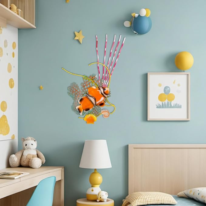 dreamskip Sea Fish Metal Beach Wall Decor Art, Orange Ocean Themed Wall Sculpture, Coastal Beach Outdoor Decor For Pool, Fence, Garden, Patio, Bathroom Indoor