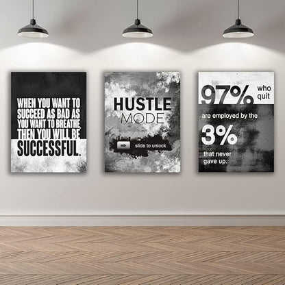 Motivational Painting Wall Art 3 Pieces Canvas Print Success Wall Art for Home Office Living Room Leader Canvas Quotes Inspirational Positive Poster Framed Motivation Artwork [72''Wx 36''H]