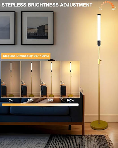 Lightdot 68IN LED Floor Lamp for Living Room, Stepless Dimmable(10-100% Brightness) Modern Standing Tall Lamps with Milky White Cylindrical LampHead,Mid Century Industrial Floor Lamps for Bedroom-Gold