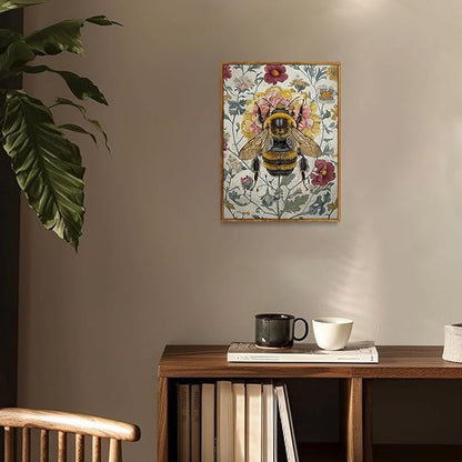 Djmwtb Framed Wall Art Vintage Wall Decor Bee Canvas Art Insect Pictures Floral Paintings Botanical Prints Nature Artwork for Bedroom Living Room
