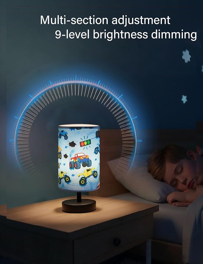 Monster Truck Room Decor, Car Lamp 3-Color Small Linen Desk Lamp, 10 x 5.12 Inch with Integrated LED, Kids Lamps for Bedrooms Boys, Living Lighting Table Lamps Home Decoration (Racing Car)