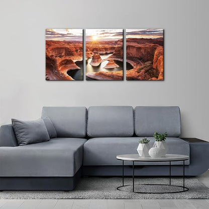 Pacimo 3 Pieces Lake Modern Wall Art Decor Arizona Landscape Pictures Prints on Canvas Wall Paintings Wall Decoration for Living Room Bedroom Office Stretch and Framed Ready to Hang - 12"x16"x3