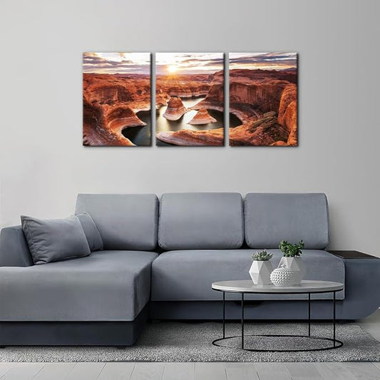Pacimo 3 Pieces Lake Modern Wall Art Decor Arizona Landscape Pictures Prints on Canvas Wall Paintings Wall Decoration for Living Room Bedroom Office Stretch and Framed Ready to Hang - 12"x16"x3