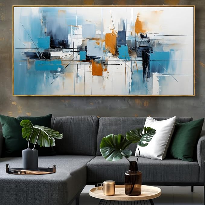 Wall Art Abstract Wall Decor Blue Orange Colorful Canvas Painting Modern Artwork for Living Room Bedroom Dining Room Home Office Decor 24"x48" with Framed