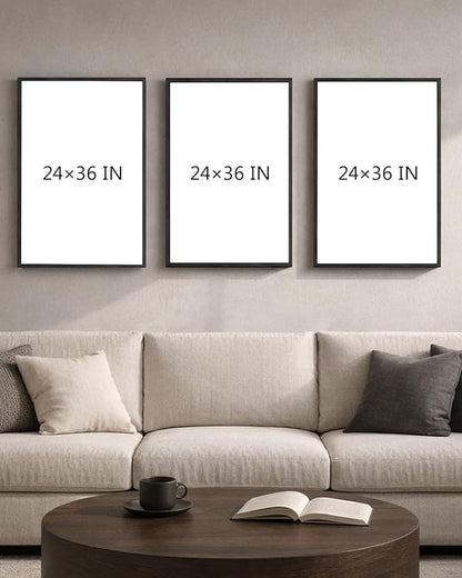 Modern Neutral Abstract Canvas Wall Art Set of 3, Extra Large Black White Gray Triptych Hand Painted Artwork 24x36, Solid Wood Framed Contemporary Minimalist Living Room Bedroom Office Decor