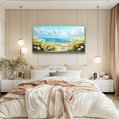 ZUITINGHUA Wood Framed Canvas Wall Art For Living Room Wall Decor For Bedroom Office Wall Decorations Flowers Landscape Paintings Seaside Pictures Artwork Room Aesthetic Home Decor 20x40 In