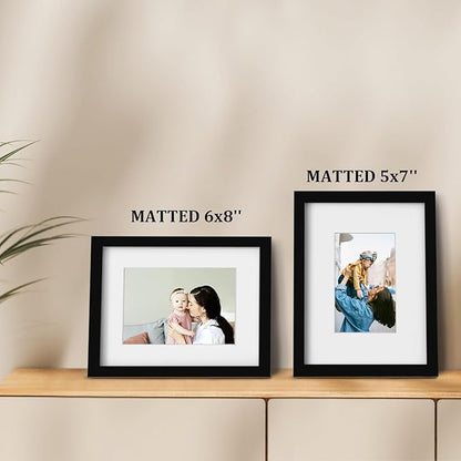 Egofine 9x12 Picture Frames 4PCS Covered by Plexiglass, Wood Frames for Pictures 5x7/6x8 with Mat or 9x12 without Mat, Tabletop and Wall Mounting Display, Black with Texture