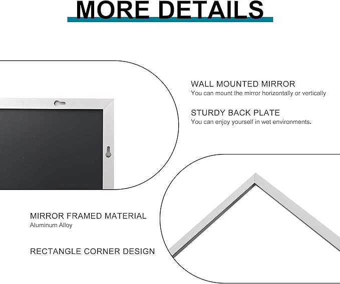 DESBING 30" x 30"Bathroom Mirror, Silver Rectangle Corner Wall Mirror with Metal Frame, Decorative Rectangular Vanity Mirror for Bedroom Bathroom Living Room Entryway (Horizontal/Vertical)