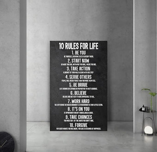 Yatsen Bridge 10 Rules for Life Motivational Wall Art Inspirational Canvas Office Art Decor Positive Black and White Artwork Framed Ready to Hang-28 inch x 44 inch