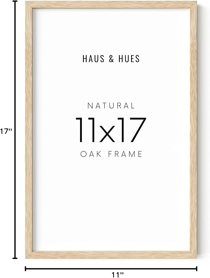 HAUS AND HUES Beige Oak Wood 11x17 Picture Frame - Modern Wood Wall Art Display - Lightweight 11x17 Frame for Art Prints, Photos, Posters - Ready-to-Hang Vertically & Horizontally (Set of 1)