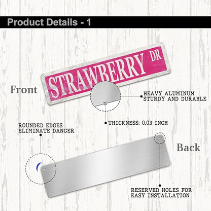 Strawberry Decor Sign Funny Strawberry Themed Gifts Party Decorations Novelty Aluminum Metal Signs Vintage 4x16 Inch Fruit Wall Art for Home Kitchen Room Office Cabin Garden Man Cave Bar Café