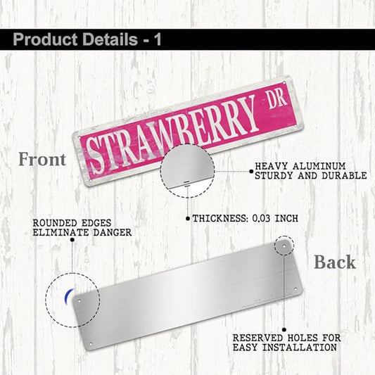 Strawberry Decor Sign Funny Strawberry Themed Gifts Party Decorations Novelty Aluminum Metal Signs Vintage 4x16 Inch Fruit Wall Art for Home Kitchen Room Office Cabin Garden Man Cave Bar Café