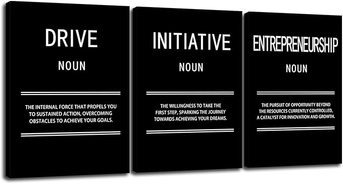 Entrepreneurship Initiative Drive Inspirational Canvas Wall Art 3 Panel Motivational Leadership Print Poster Painting Modern Inspiring Artwork for Home Office Living Room Wall Decor[60''Wx 28''H]