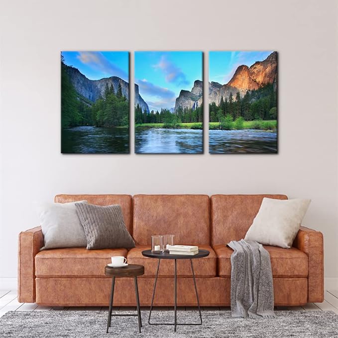 Pacimo Mountain Canvas Wall Art Panorama of Yosemite Valley Pictures Painting National Park Modern Artwork Lake Nature Landscape Framed Wall Art for Living Room Bedroom Office Wall Decor - 16"x24"x3