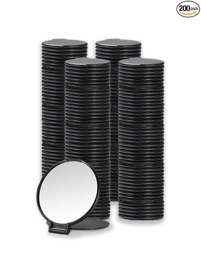 Qislee Compact Mirror Bulk, Round Makeup Mirror for Purse, Set of 200 (Black)