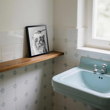 XYHYRA Cute Cat Bathroom Decor Funny Animal Bathroom Wall Art Cat Bathing Wall Decor Poster Painting Black and White Canvas Print Artwork Modern Farmhouse Restroom Home Decoration 8x10 Inch Wood Framed