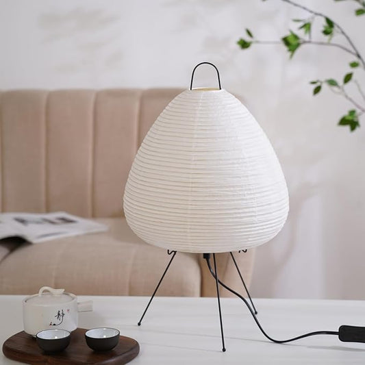 Japanese Noguchi Inspired Table Lamp Zen Rice Paper Lantern with Warm Light for Bedroom Living Room or Office Modern Japandi Decor (Teardrop)