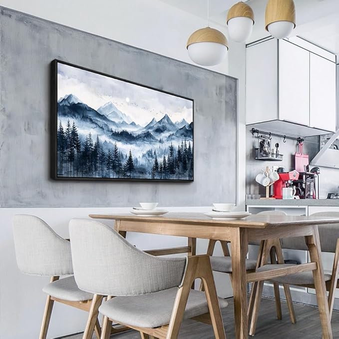 ERQINHUA Black Framed Canvas Wall Art For Bedroom Large Wall Decorations For Living Room Modern Office Mural Misty and Fog Forest Painting Mountain Landscape Pictures Artworks Home Decor 20x40 In