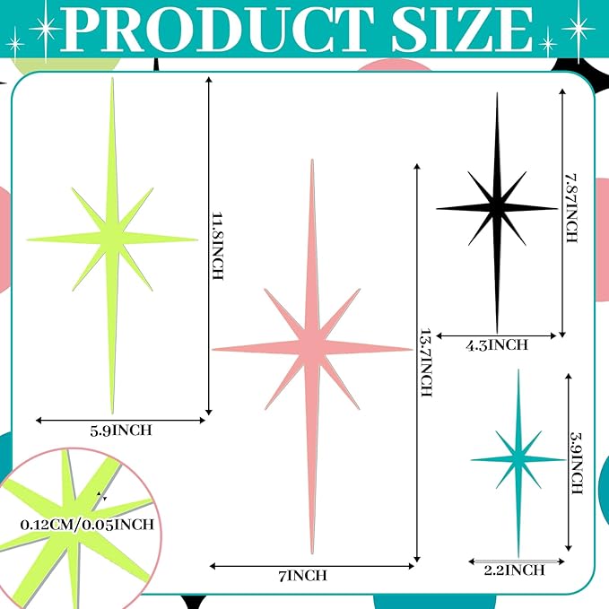 Blulu 4 Pcs Cast Iron Starburst Shaped Wall Decor Metal Mid Century Modern Decor Retro Atomic Stars Wall Art Elegance Accents Vintage Celestial Whimsigoth Hangings for Home Office Room(Mid Century)