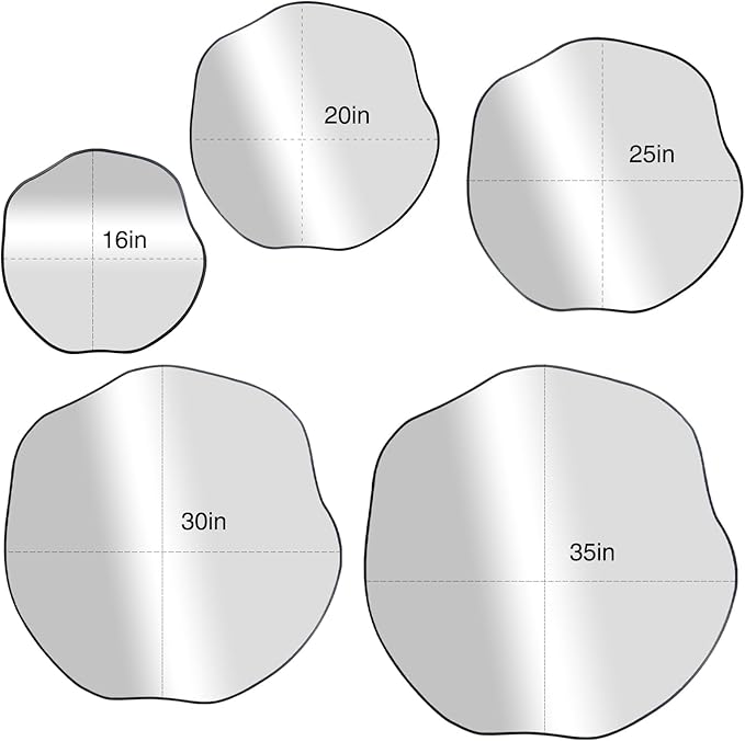 POZINO Irregular Round Mirror, 25" Asymmetrical Circle Mirrors, Scalloped Mirror Over Sink, Modern Frameless Abstract Mirrors for Living Room Bedroom Bathroom Entryway Hallway Fireplace