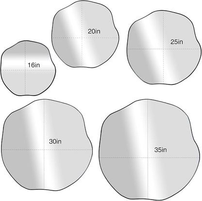 POZINO Irregular Round Mirror, 25" Asymmetrical Circle Mirrors, Scalloped Mirror Over Sink, Modern Frameless Abstract Mirrors for Living Room Bedroom Bathroom Entryway Hallway Fireplace