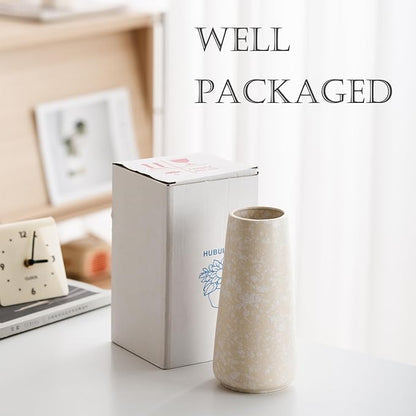 Beige Vase - 8" White Textured Pampas vase, Boho Rustic Vases for Home Decor, Farmhouse Decor, Minimalist Cream Modern Flower vases for Centerpieces, Living Room, Bedroom
