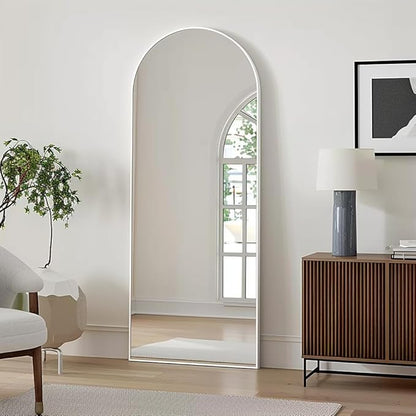 Prywot Arched Floor Mirror, 58" x 18" Full Length Wall Mirror Hanging or Leaning Arched-Top Full Body Mirror with Stand for Bedroom, Dressing Room, White