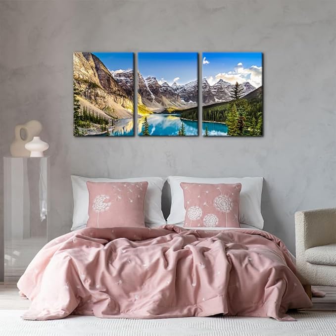 3 Pieces Colorado Framed Wall Art Snow Mountain and Lake National Park Natural Landscape Picture Modern Artwork Painting Print on Canvas for Living Room Home Decoration - 20"x28"x3 Panels
