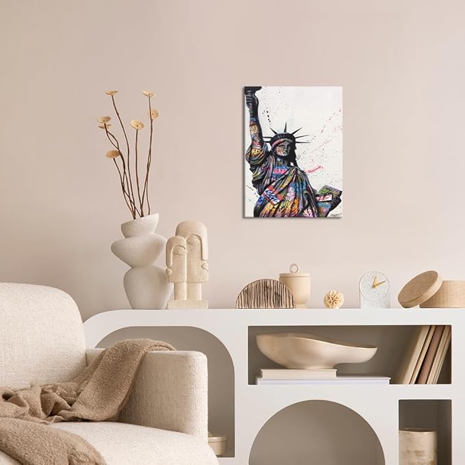 Yatsen Bridge Banksy Street Graffiti Pop Wall Art, America Statue of Liberty Canvas Picture Art Print, Modern Home Decor for Living Room Bedroom Ready to Hang - 12x16 inch