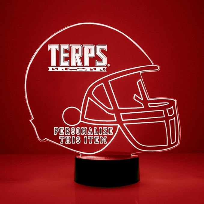 Custom University of Maryland (UMD) Terps Terrapins Football Helmet LED Sign Night Light Lamp with Remote, Personalized Text, Officially Licensed from The CLC by Mirror Magic Gifts, Made in The USA