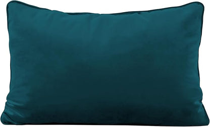 FDP 16" x 24" Velvet Rectangle Lumbar Pillow Set with Piping Decorative Throw Pillow for Home Dcor in Living Room, Bedroom or Lounge (2-Pack) - Peacock, 15160-345