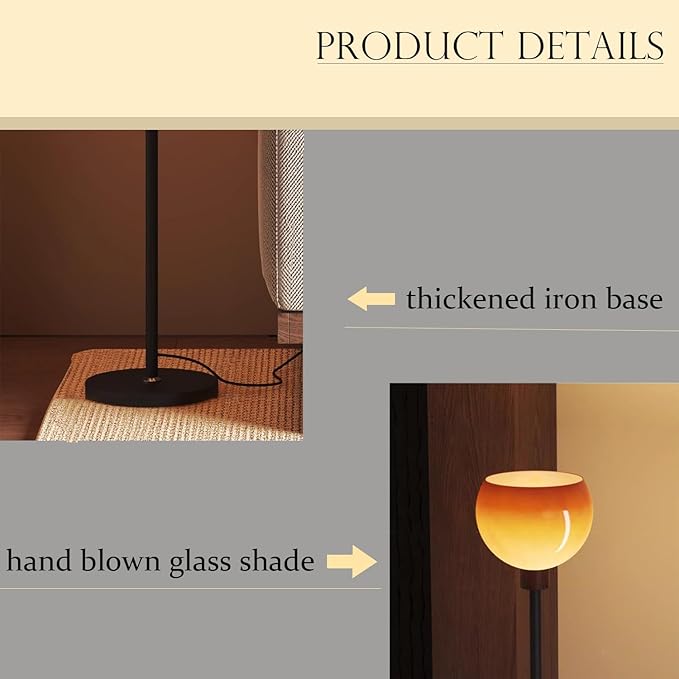 Bofea-Vintage Orange Floor Light,Bauhaus Style Mushroom Floor Lamp,Mid-Century Glass Tall Standing Lamp with Gradient Orange Glass Shade Modern Tall Lights for Living Room Bedroom Reading Lighting