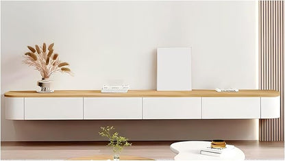 Modern Wall-Mounted Wooden TV Cabinet, White Media Console with Drawers & Cable Management, Stylish Entertainment Center, Space-Saving TV Storage Shelf (D, 220x24x20cm)
