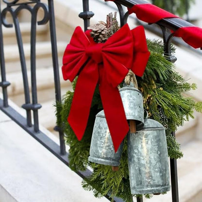 Galvanised Decorative Cow Bells Set of 3 Large Harmony Bells - Vintage Giant Christmas Bells, Cowbells with Jute Rope - XL Hanging Lucky Bells for Farmhouse Decor, Holiday, Home (6"-8"-10")