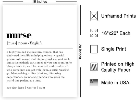 Poster Master Definition of Nurse Print - Typography Poster - Dictionary Art - Minimal Gift for Him, Her & Nurse - Decor for Hospital, Bedroom or Dorm - 16x20 UNFRAMED Wall Art